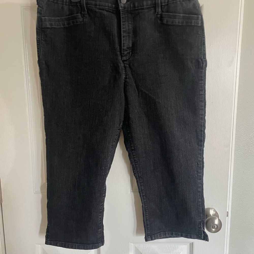 NYDJ Charcoal Cropped Jeans size 16 with Bedazzled Cuffs